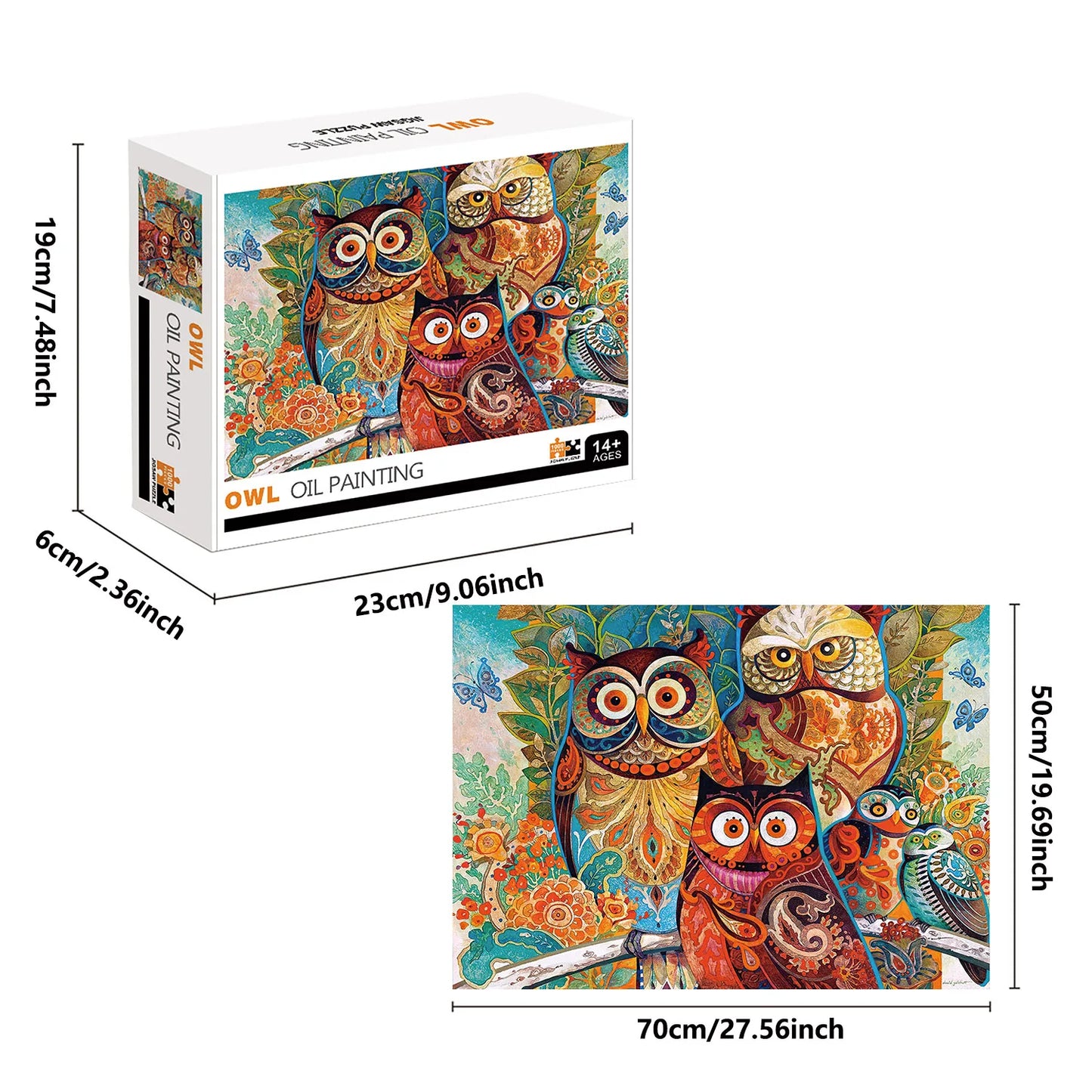 1000 Pieces Owl Oil Painting Jigsaw Puzzle Home Decor Adults Puzzle Games Family Fun Floor Puzzles Educational Toys for Kids