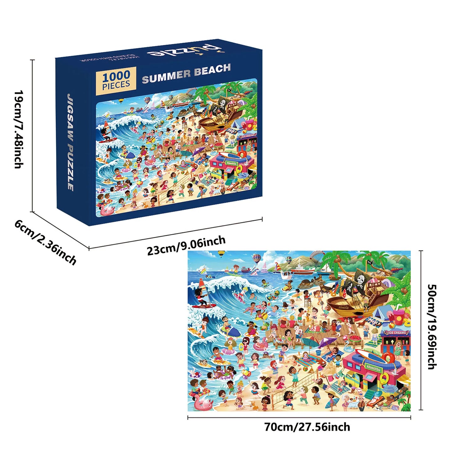 1000 Pieces Summer Beach Jigsaw Puzzle Home Decor Adults Puzzle Games Family Fun Floor Puzzles Educational Toys for Kids